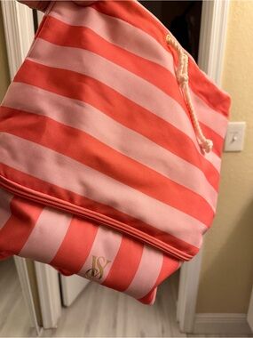 Victoria's Secret Coral and Light Pink Striped Tote